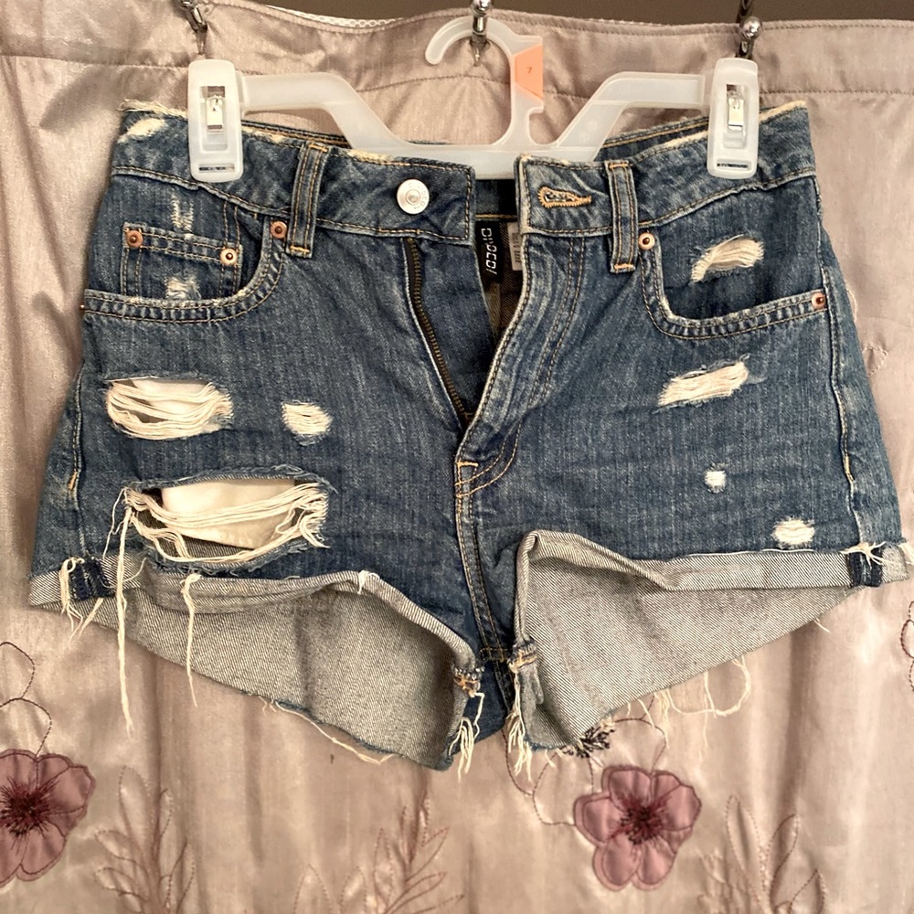 Ripped, high waisted jean shorts